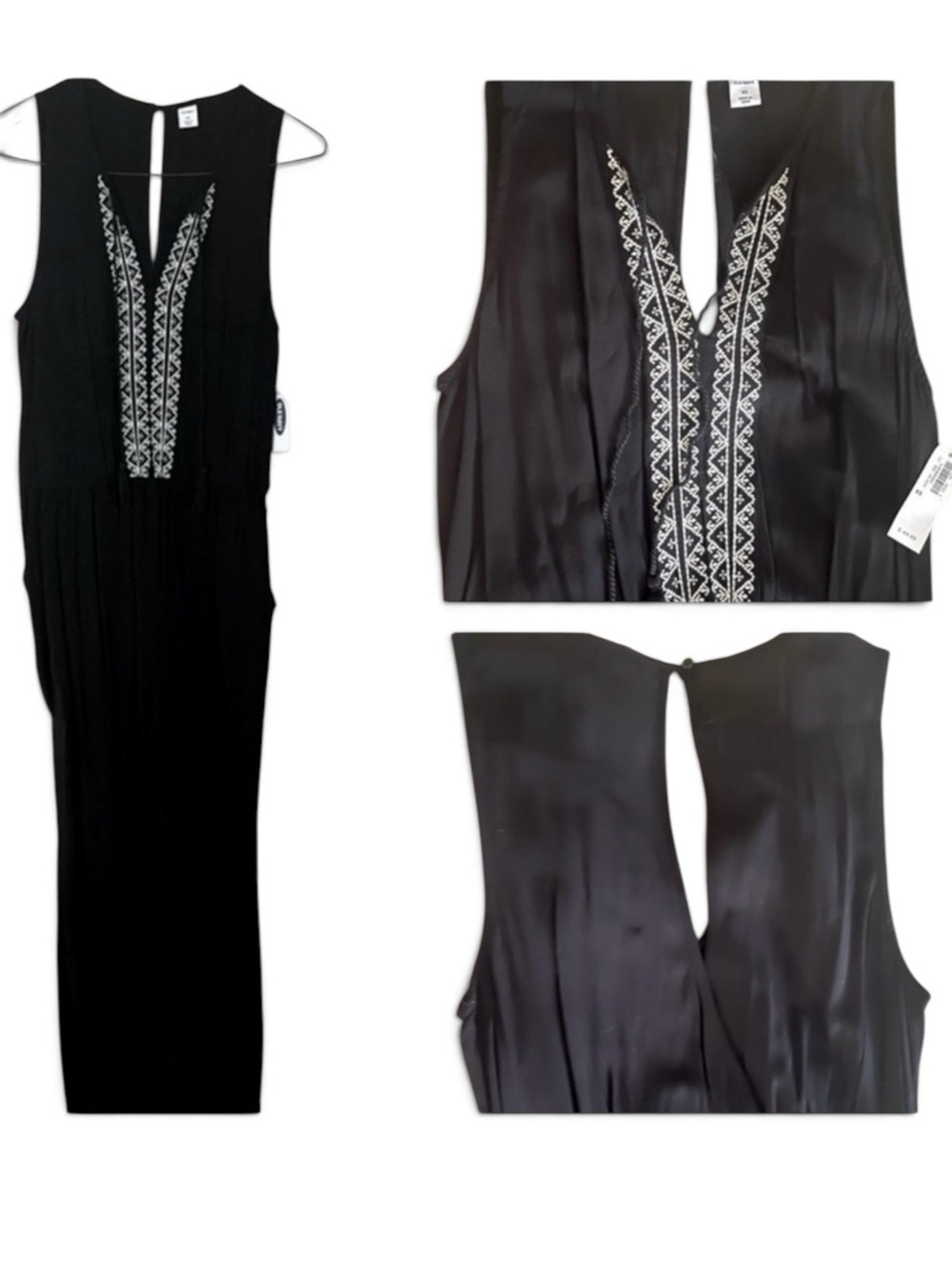 NWT Black Open Back Sleeveless Embroidered Pantsuit